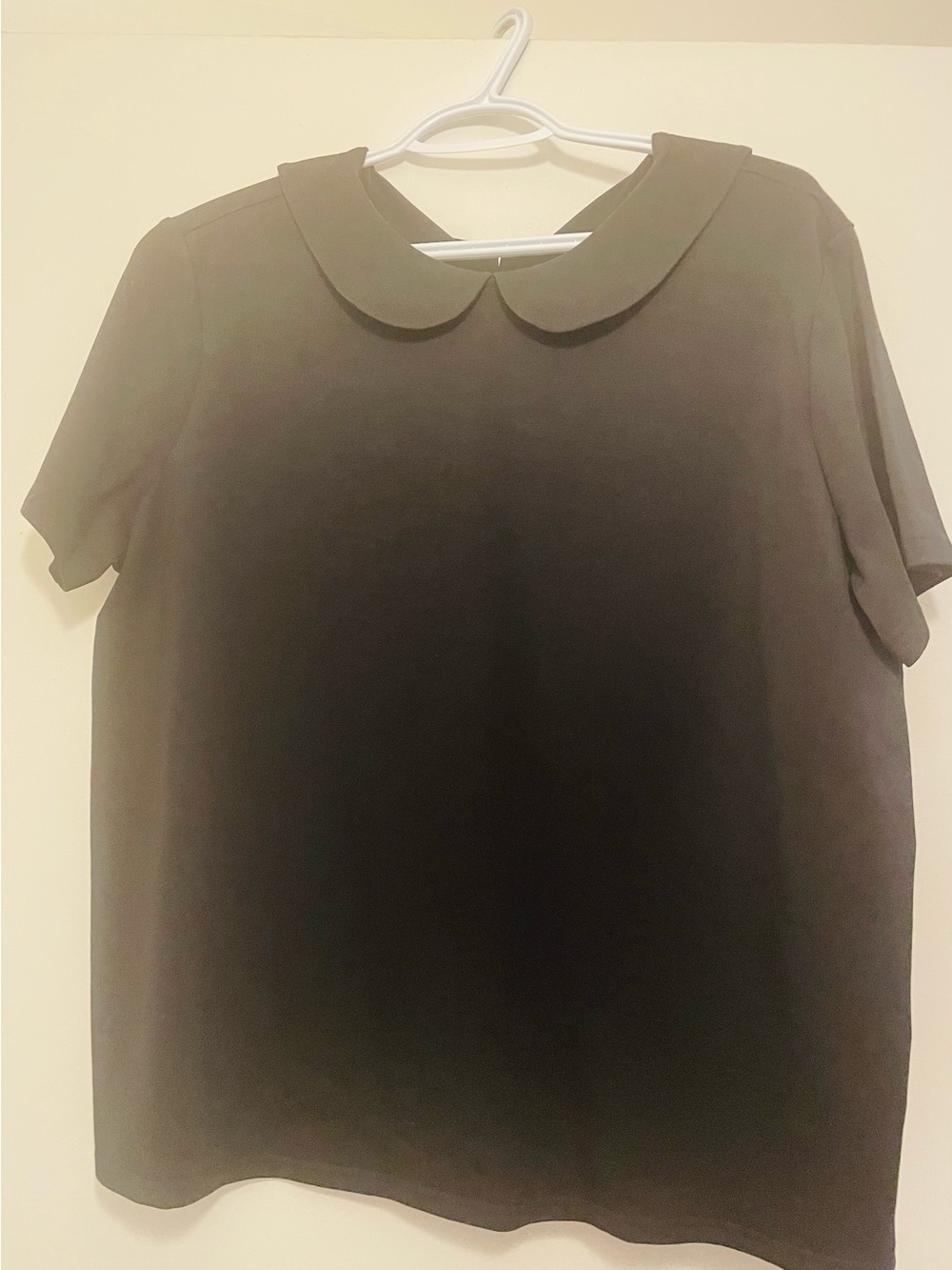 Isaac Mizrahi Black Short-Sleeve Blouse with Peter Pan Collar